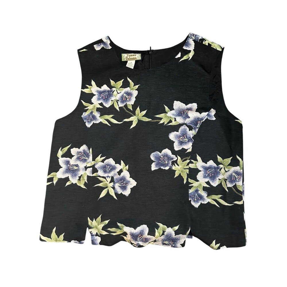 Tommy Bahama Blouse Top Womens MediumMulti Floral Lined Silk Round Neck Back Zip